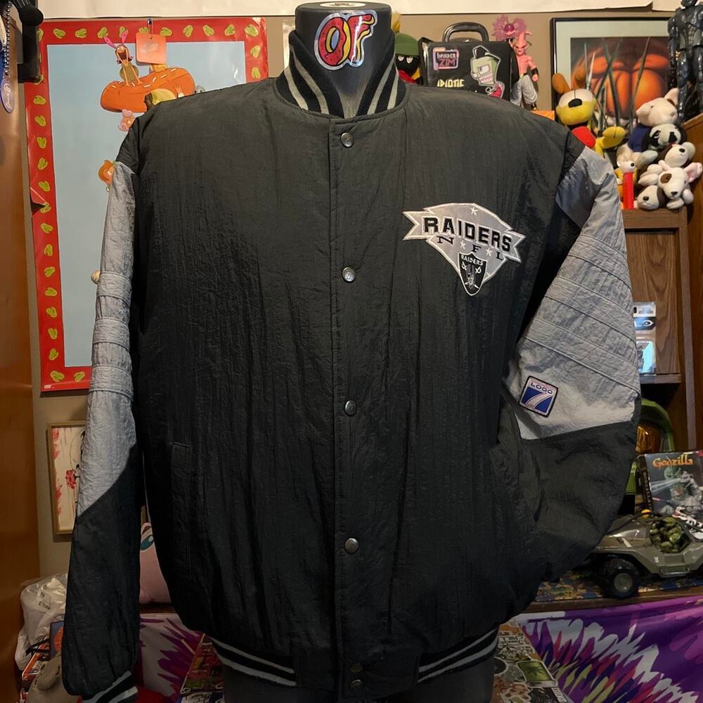 Vintage 90s NFL Diamond Raiders Logo 7 Puffer Jacket Rare Size XL